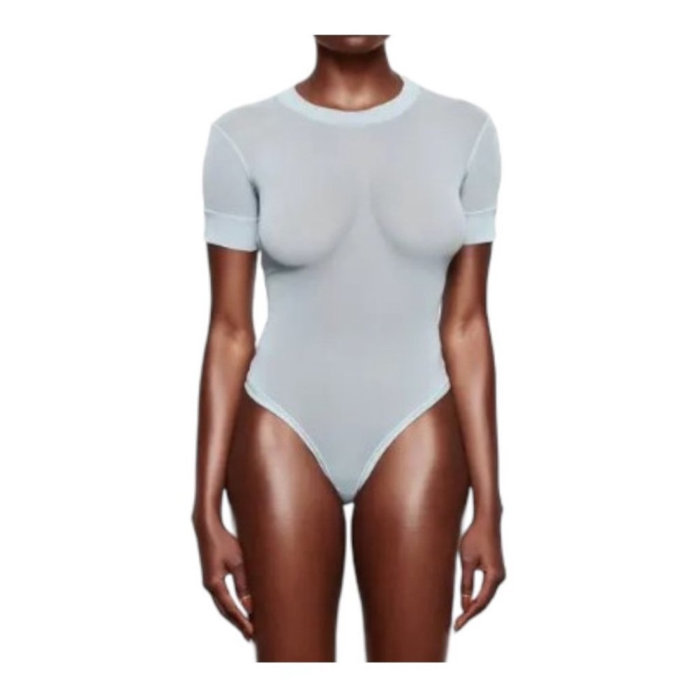 NWT Skims Blue Sky Sheer Mesh T-Shirt Thong Bodysuit XX / XS - Picture 2 of 7